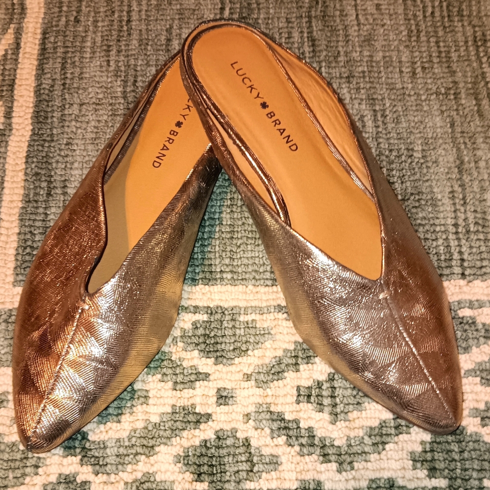 Lucky Brand Metallic Gold Pointed-Toe Slip-On Flats